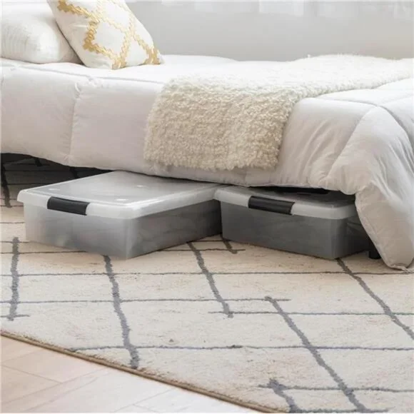 40 Qt Plastic Under Bed Storage Nestable Organizer Bin Container with Secure Lid